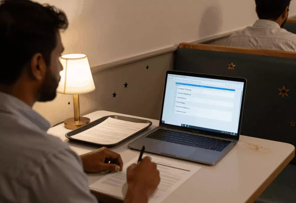 a Sri Lankan woman in her late 20s choosing the next IELTS prep step online