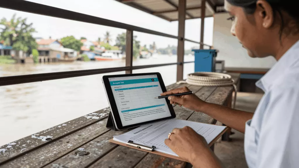 a Sri Lankan woman in her late 20s working through පරීක්ෂා කරන්න