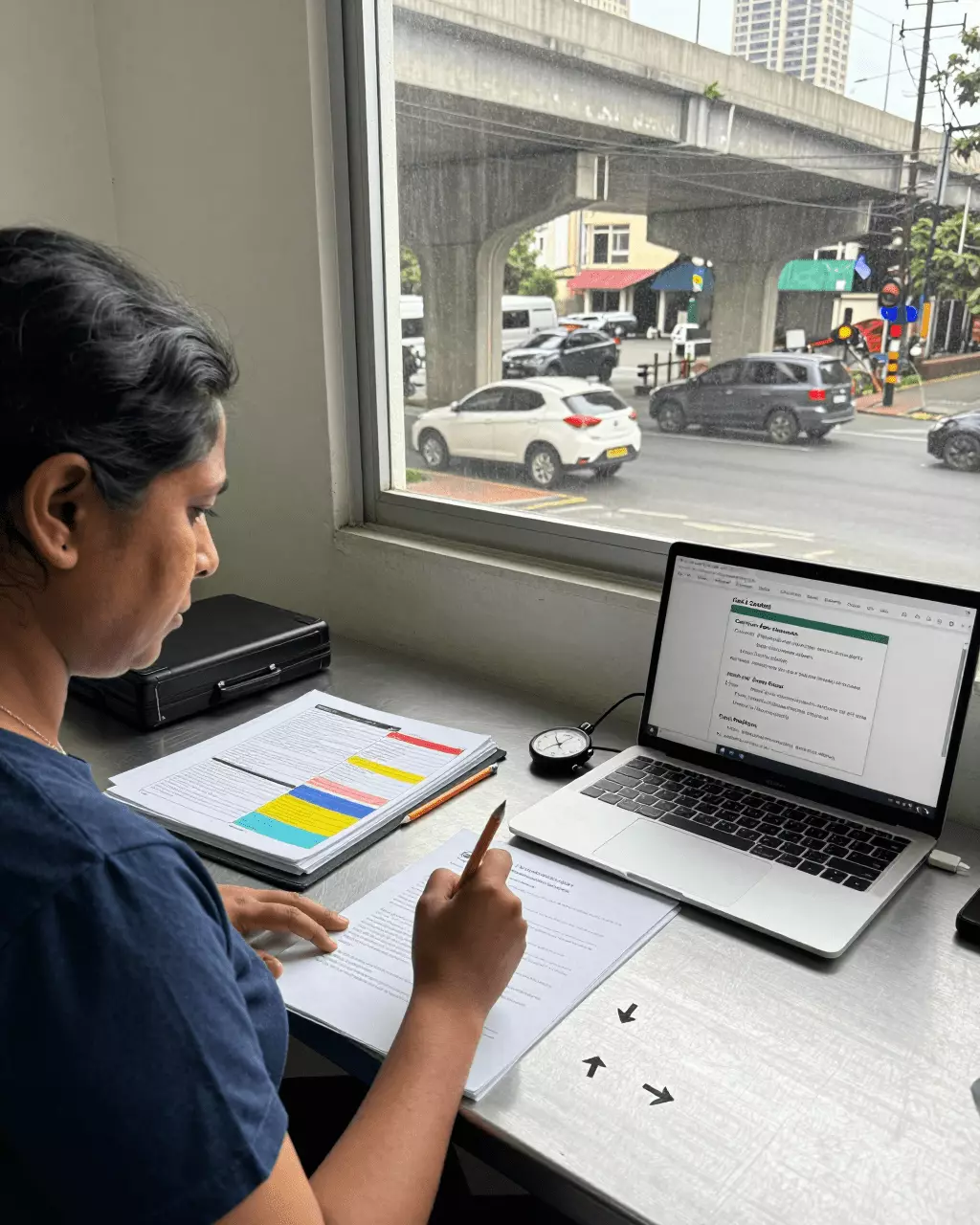 a Sri Lankan woman in her late 20s preparing online for IELTS ලිවීමේ කාර්යය 2 පාඨමාලා මාර්ගෝපදේශය: රචනා, අදහස්, ව්යුහය සහ සංගීත කණ්ඩායම් ලකුණු