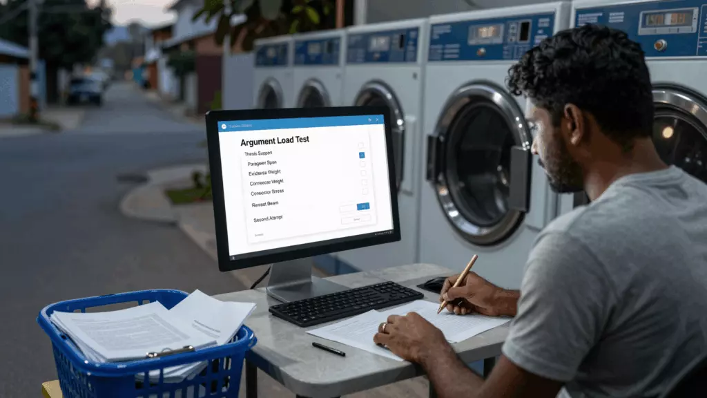 a Sri Lankan woman in her late 20s reviewing an IELTS online course workflow