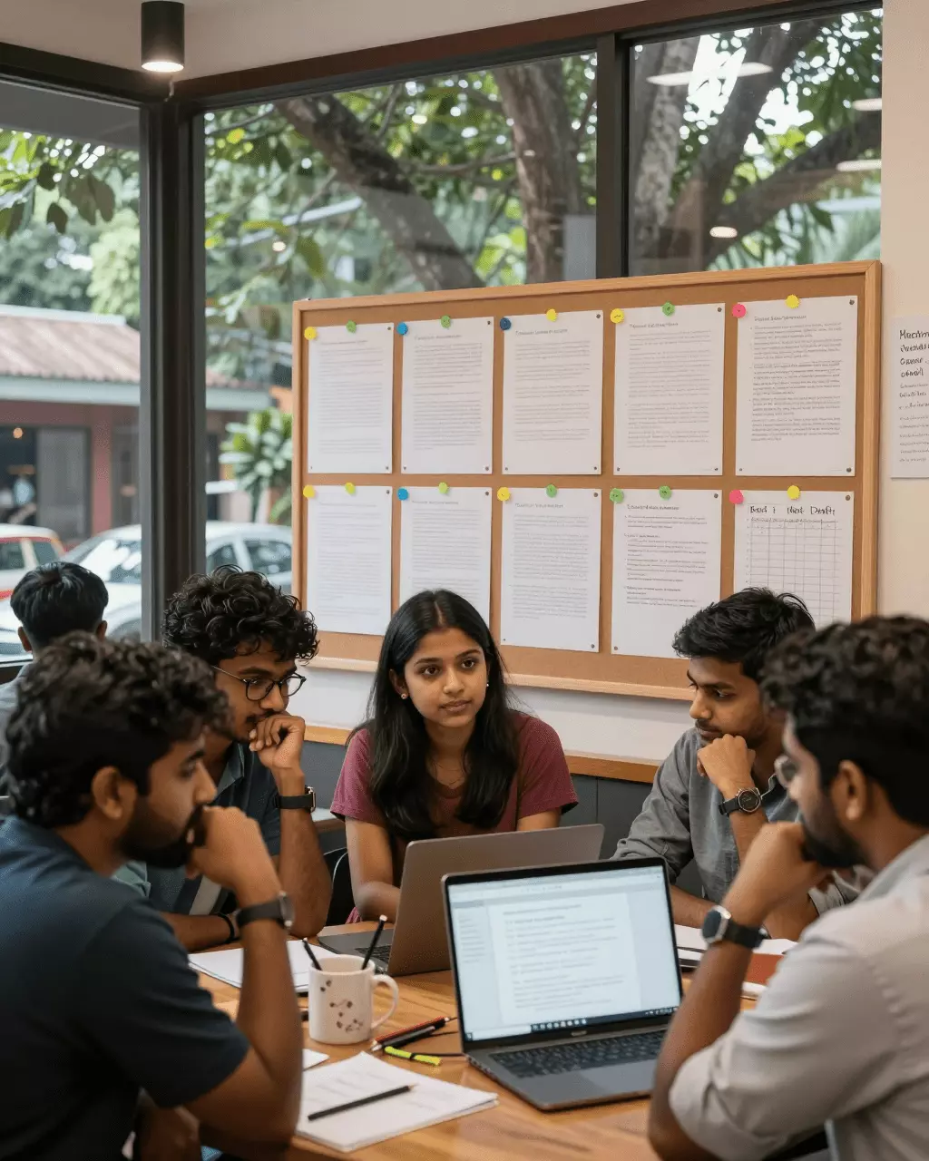 a Sri Lankan woman in her late 20s preparing online for IELTS Essay Checker vs Teacher Feedback: ඇත්තටම ලිවීම වැඩි දියුණු කරන්නේ කුමක්ද?