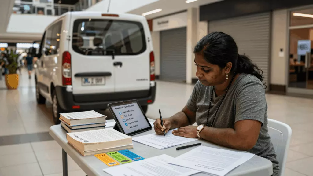 a Sri Lankan woman in her late 20s working through සැලසුම් කරන්න