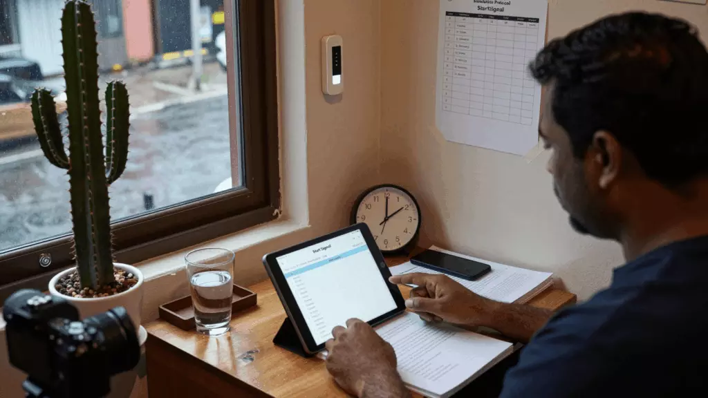 a Sri Lankan woman in her late 20s working through Simulate