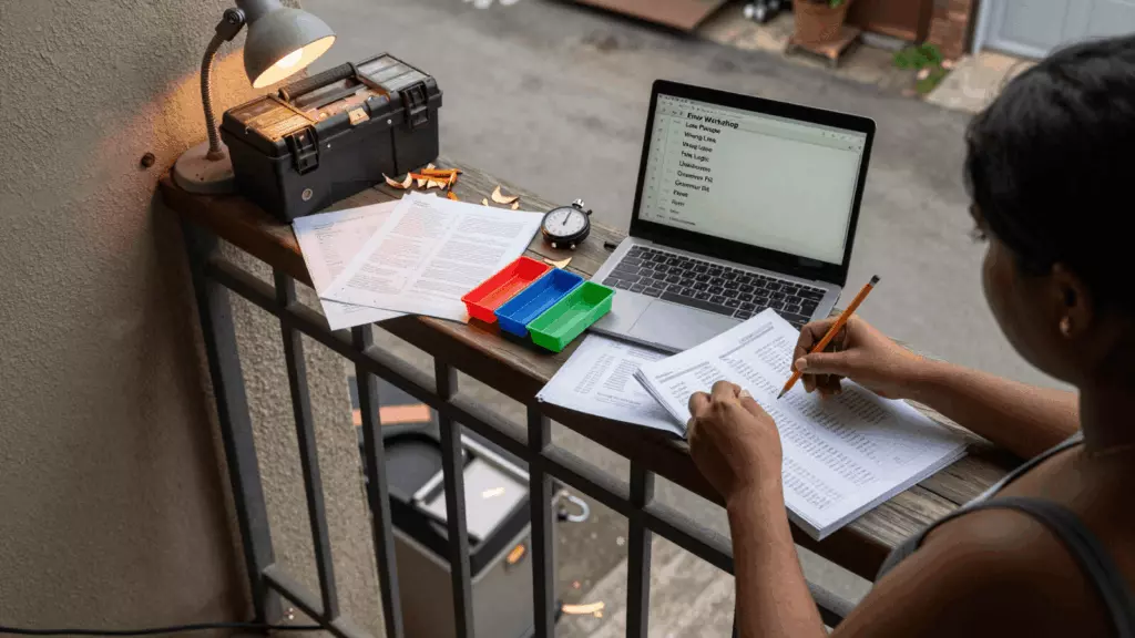 a Sri Lankan woman in her late 20s working through ලකුණු කරන්න