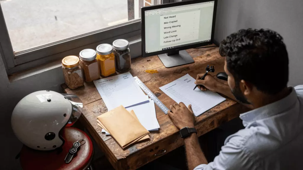 a Sri Lankan woman in her late 20s working through ලකුණු කරන්න