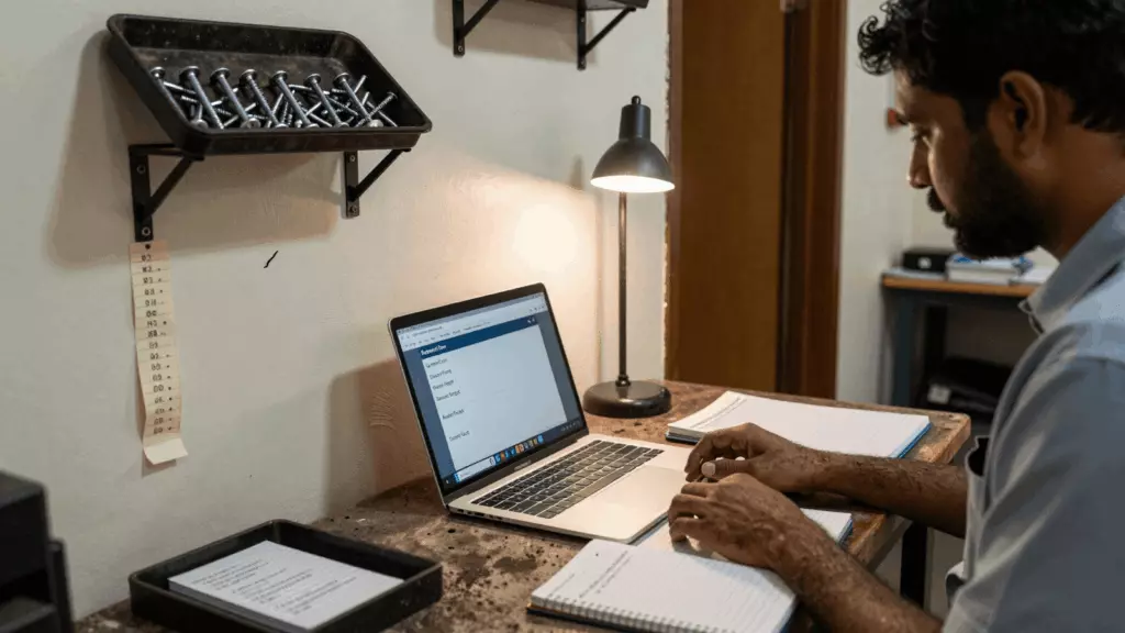 a Sri Lankan woman in her late 20s working through සංශෝධනය කරන්න