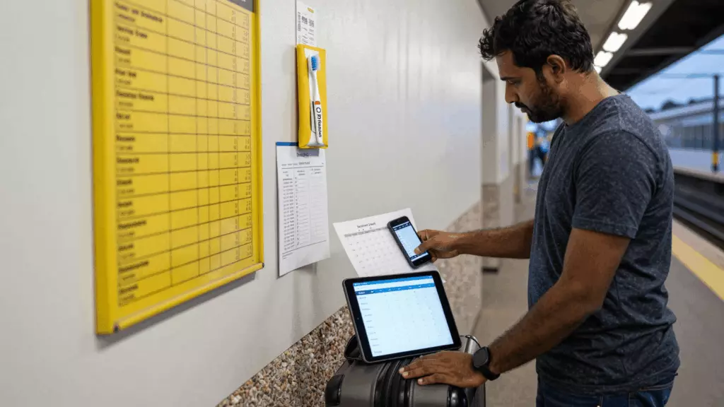 a Sri Lankan woman in her late 20s reviewing an IELTS online course workflow
