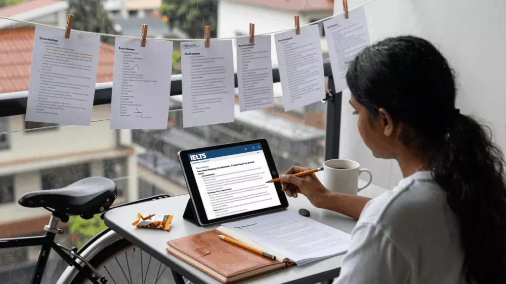 a Tamil woman in her late 20s working through மதிப்பாய்வு