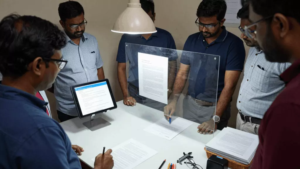 a Tamil woman in her late 20s working through திருத்தம் செய்யவும்
