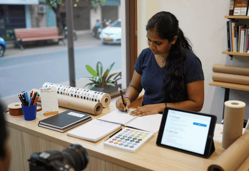 a Tamil woman in her late 20s choosing the next IELTS prep step online