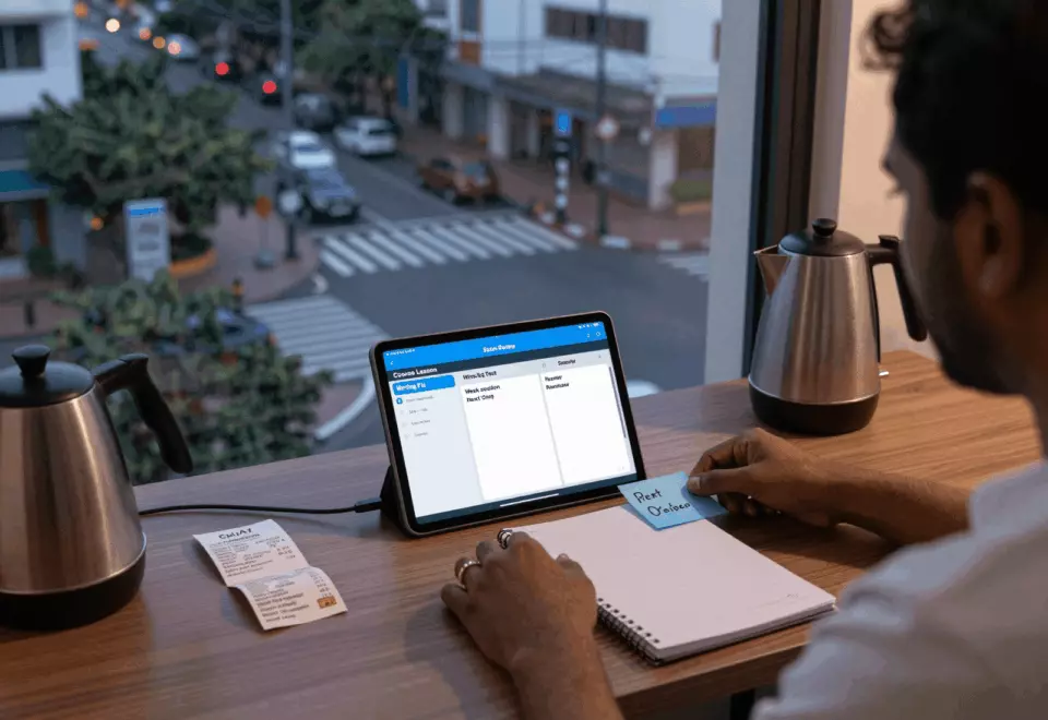 a Tamil woman in her late 20s choosing the next IELTS prep step online