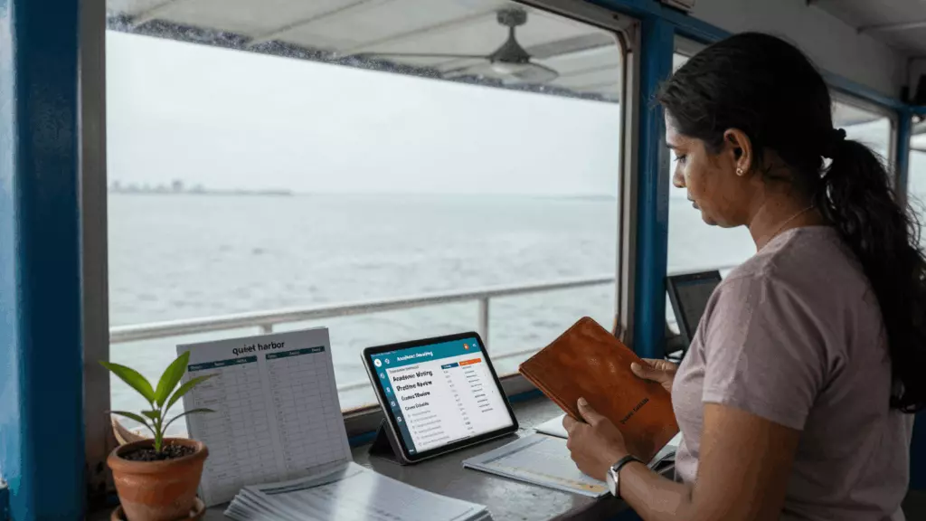a Tamil woman in her late 20s working through தேர்வு செய்யவும்