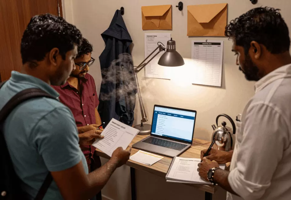 a Tamil woman in her late 20s choosing the next IELTS prep step online