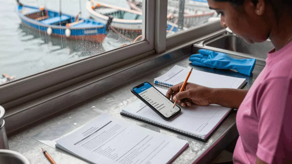 a Tamil woman in her late 20s working through சரிபார்க்கவும்