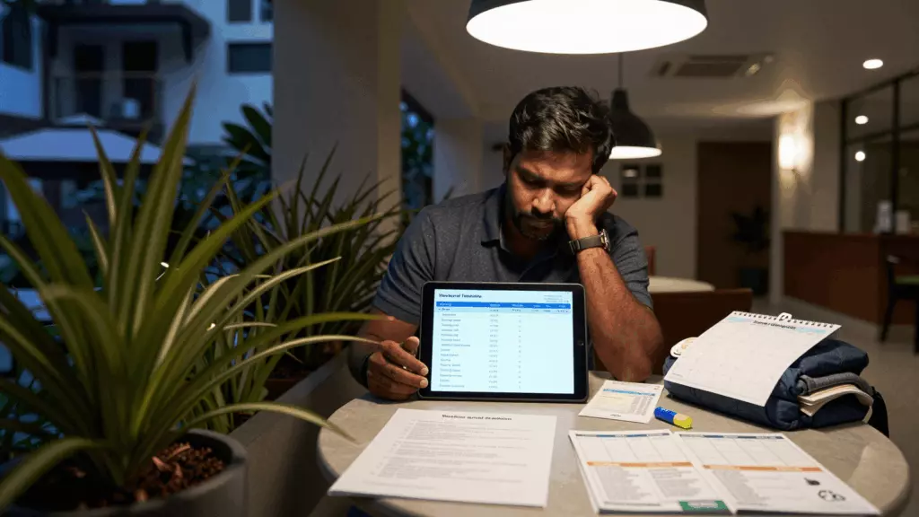 a Tamil woman in her late 20s working through தயார் செய்