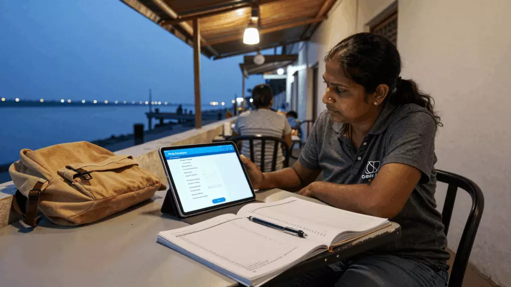 IELTS பொதுப் பயிற்சி கற்றவர் வீட்டுப் படிப்பு மேசையிலிருந்து ஆன்லைன் வகுப்பைத் தொடங்குகிறார்