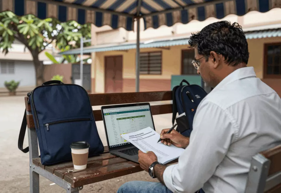 a Tamil woman in her late 20s choosing the next IELTS prep step online