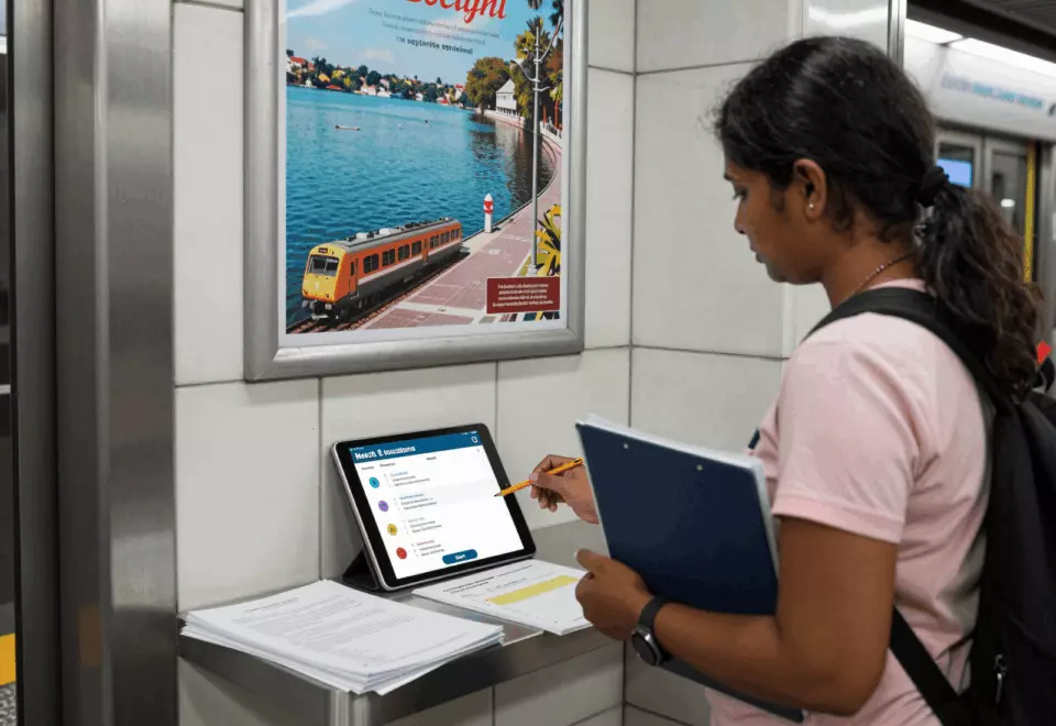 a Tamil woman in her late 20s choosing the next IELTS prep step online