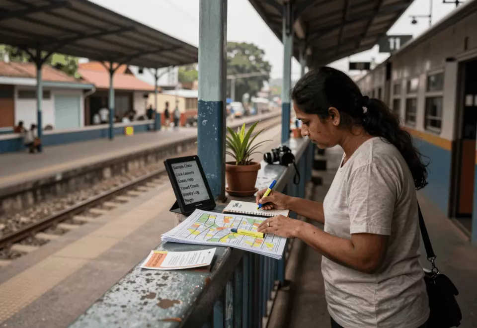 a Tamil woman in her late 20s choosing the next IELTS prep step online