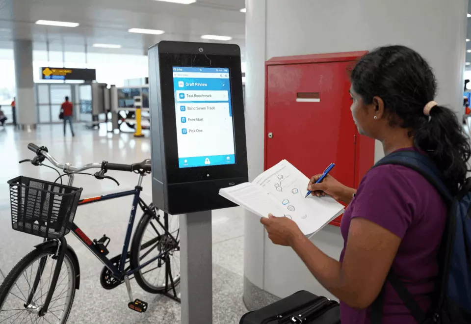 a Tamil woman in her late 20s choosing the next IELTS prep step online