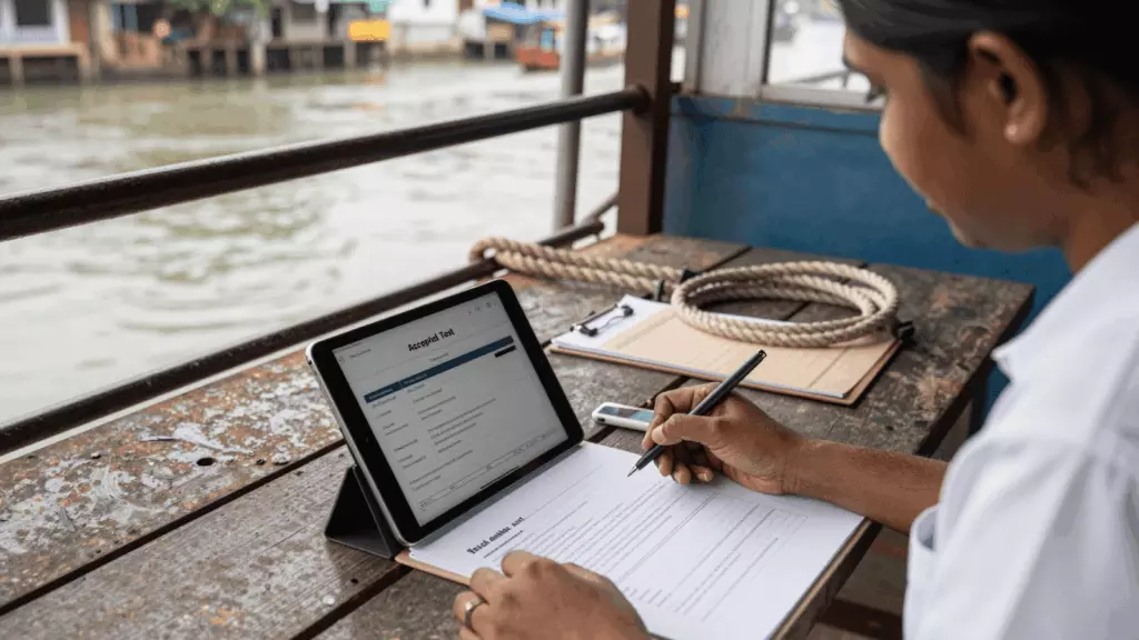 a Tamil woman in her late 20s working through சரிபார்க்கவும்