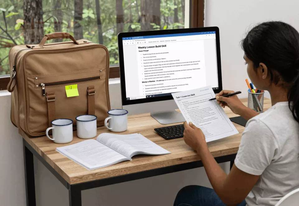 a Tamil woman in her late 20s choosing the next IELTS prep step online