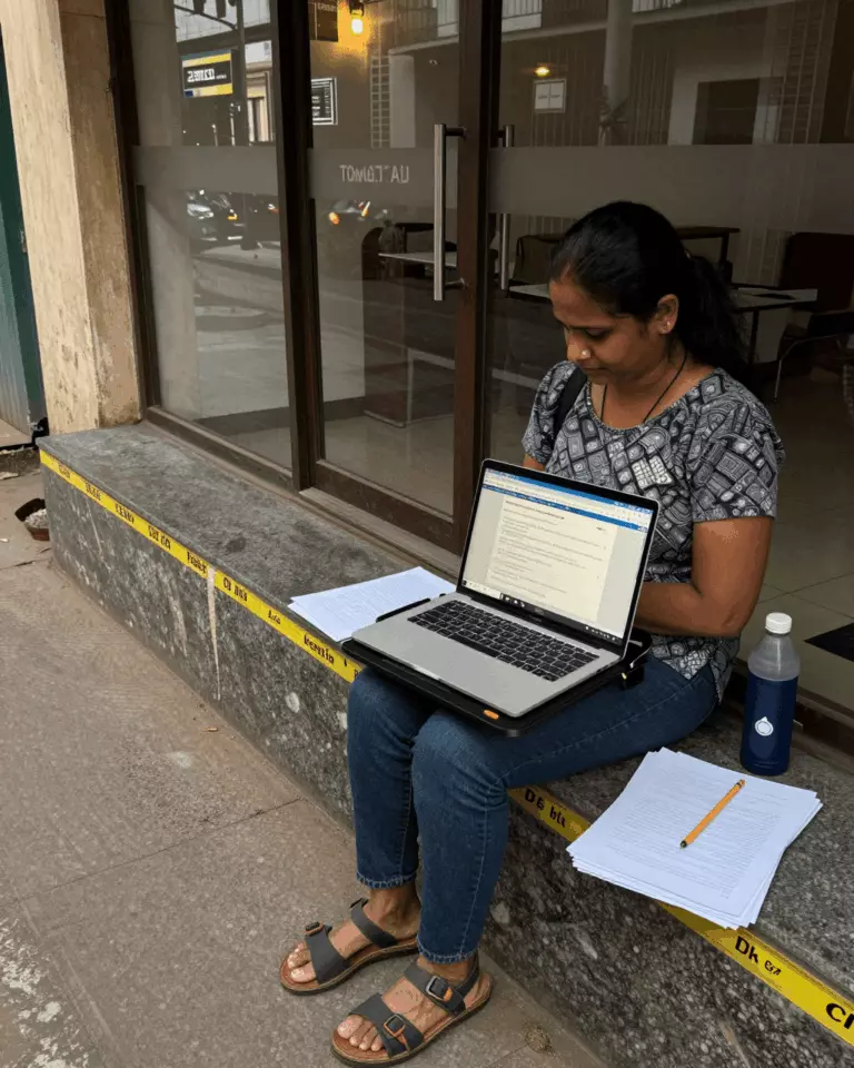 a Tamil woman in her late 20s preparing online for இலவச IELTS ரைட்டிங் செக்கர்: பேண்ட் 7க்கு உபயோகமானதா அல்லது போதுமானதா இல்லையா?