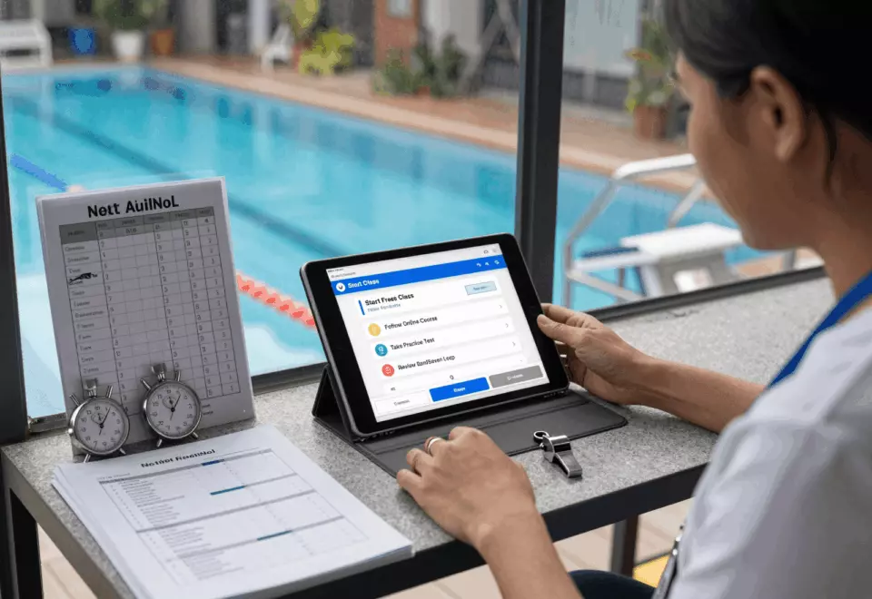 a Thai woman in her late 20s choosing the next IELTS prep step online