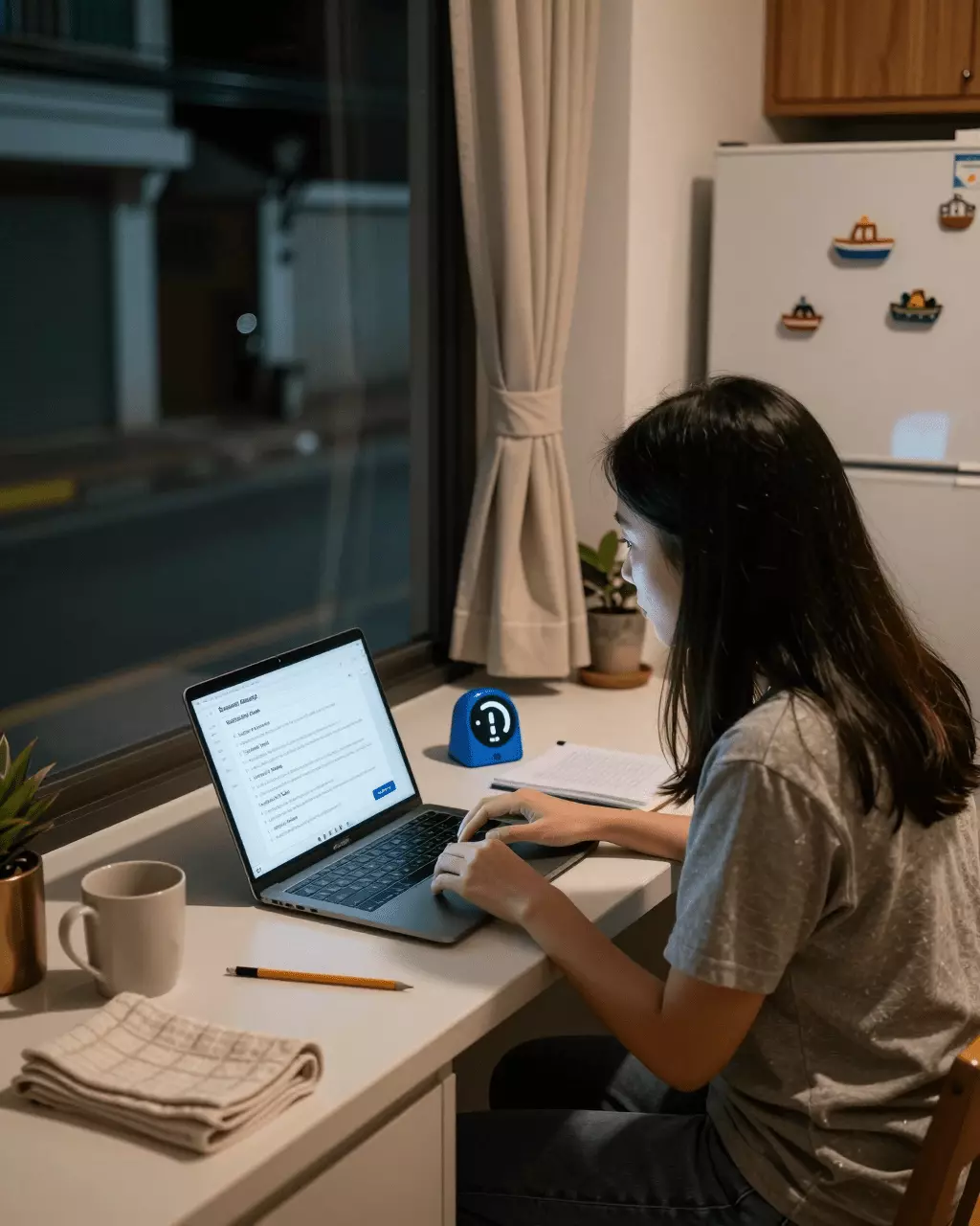 a Thai woman in her late 20s preparing online for แบบทดสอบฝึกหัด IELTS ออนไลน์: แบบทดสอบจำลอง คะแนน และความพร้อมในการสอบ