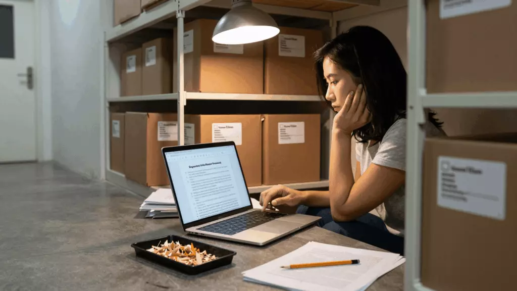 a Thai woman in her late 20s working through แก้ไข
