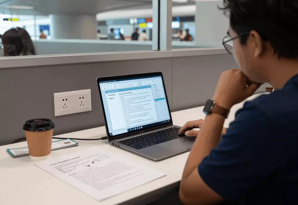 a Thai woman in her late 20s choosing the next IELTS prep step online