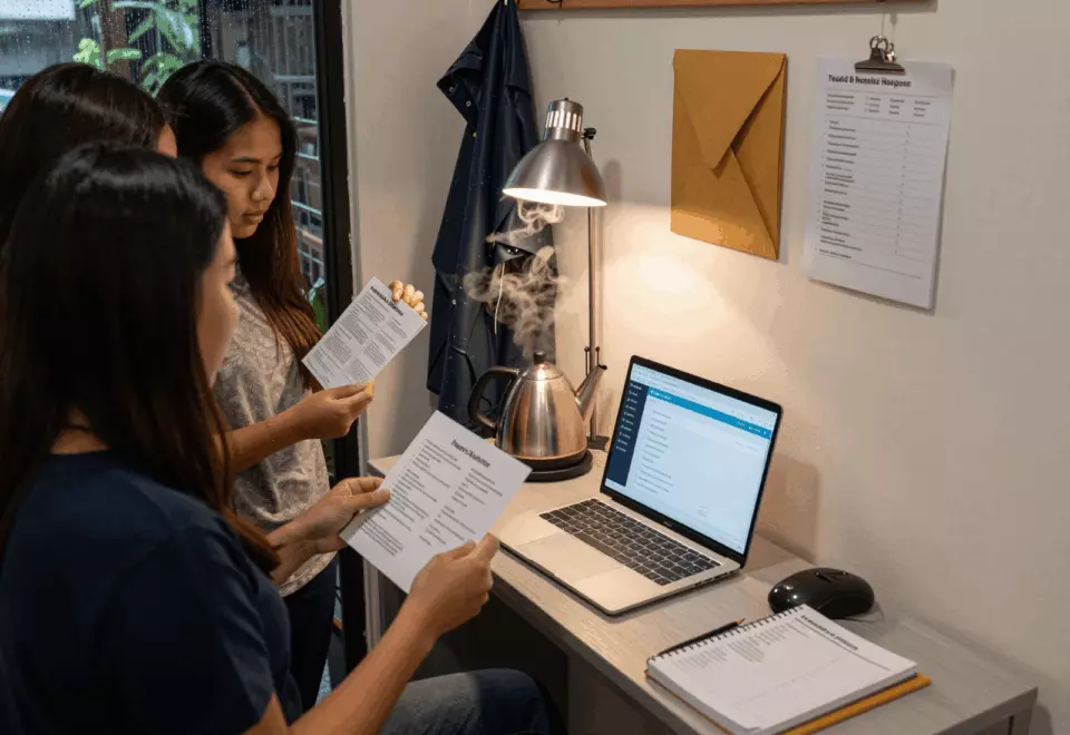 a Thai woman in her late 20s choosing the next IELTS prep step online