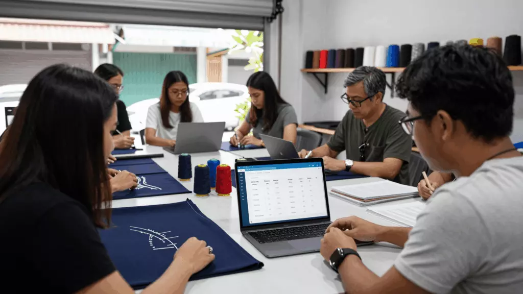 a Thai woman in her late 20s reviewing an IELTS online course workflow