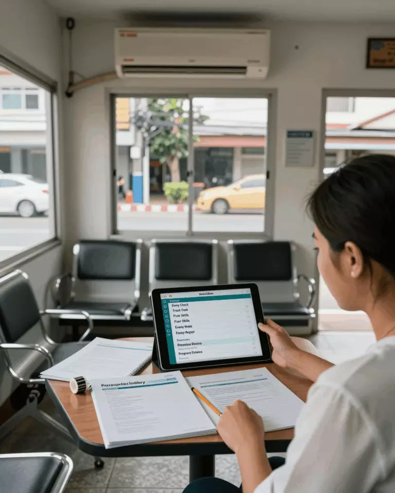 a Thai woman in her late 20s preparing online for รายการตรวจสอบหลักสูตร IELTS ที่สมบูรณ์: สิ่งที่ทุกหลักสูตร IELTS ที่ดีควรมีไว้