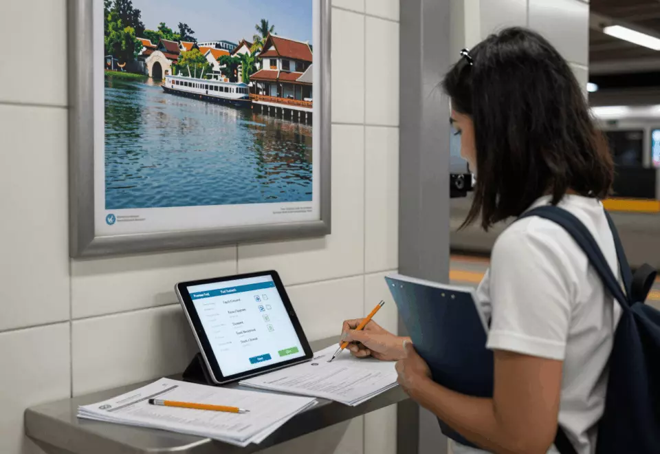 a Thai woman in her late 20s choosing the next IELTS prep step online