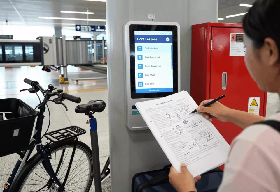 a Thai woman in her late 20s choosing the next IELTS prep step online