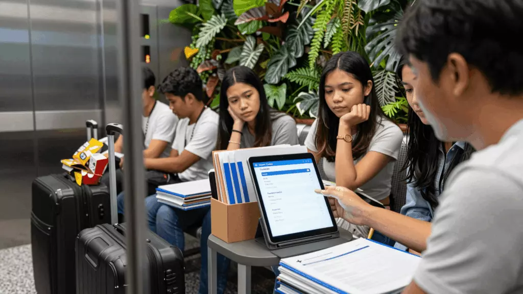 a Thai woman in her late 20s working through เลือก