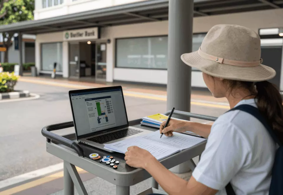 a Thai woman in her late 20s choosing the next IELTS prep step online