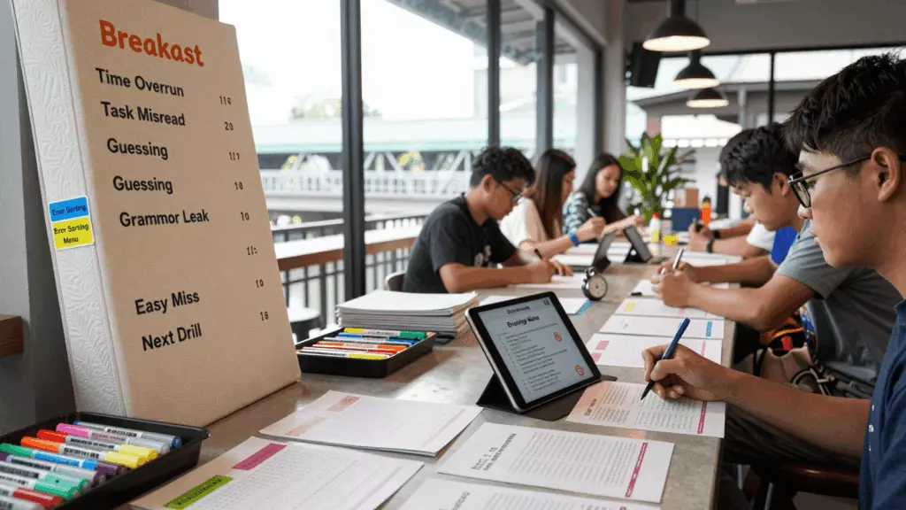 a Thai woman in her late 20s working through มาร์ค