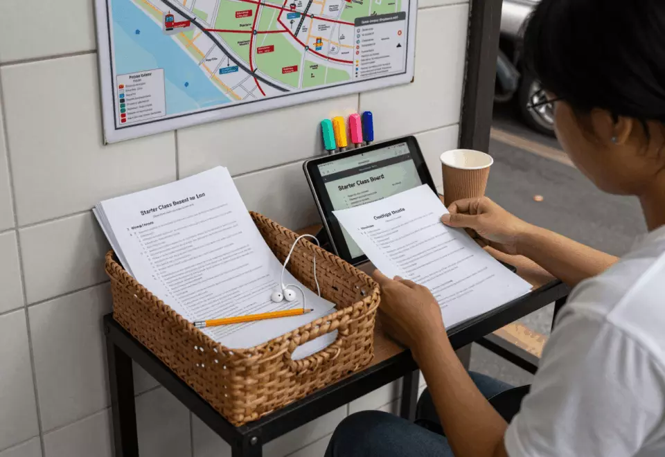 a Thai woman in her late 20s choosing the next IELTS prep step online