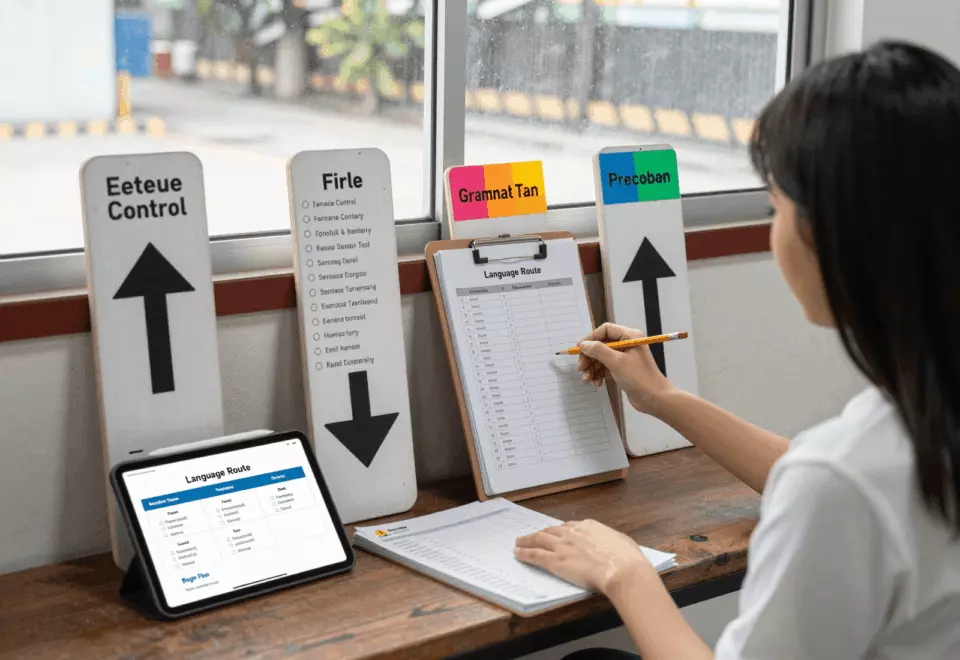 a Thai woman in her late 20s choosing the next IELTS prep step online