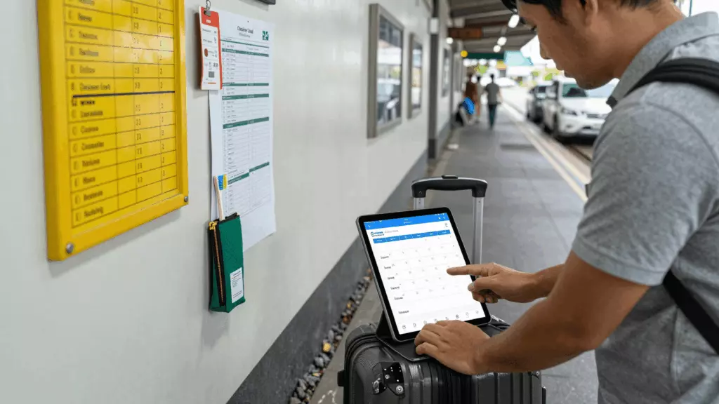 a Thai woman in her late 20s reviewing an IELTS online course workflow