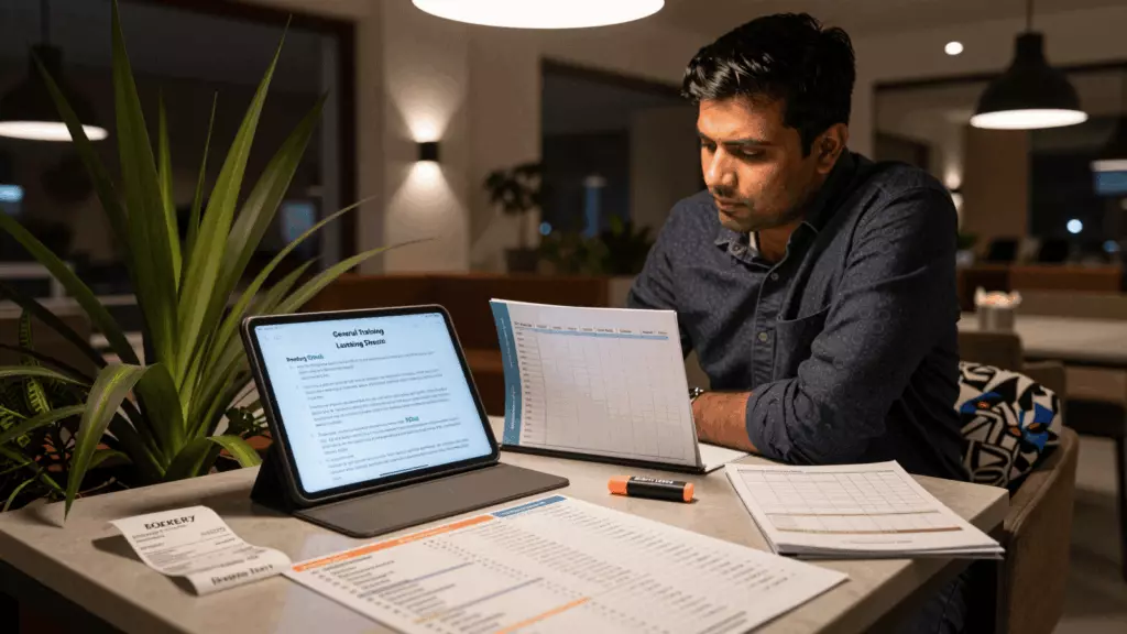 a Pakistani man in his late 20s working through تیار کریں۔