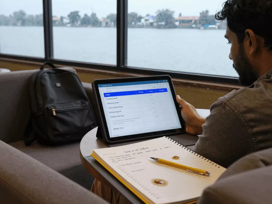 IELTS تحریری جواب میں ٹاسک نوٹس اور اصلاحی نشانات کے ساتھ نظر ثانی کی جا رہی ہے۔