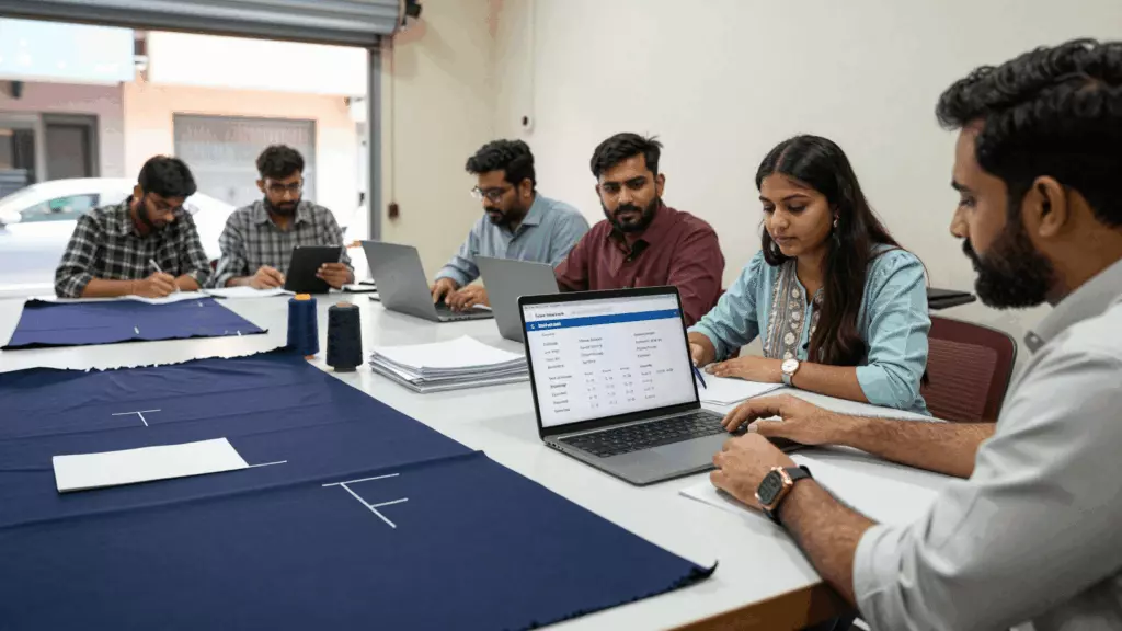a Pakistani man in his late 20s reviewing an IELTS online course workflow
