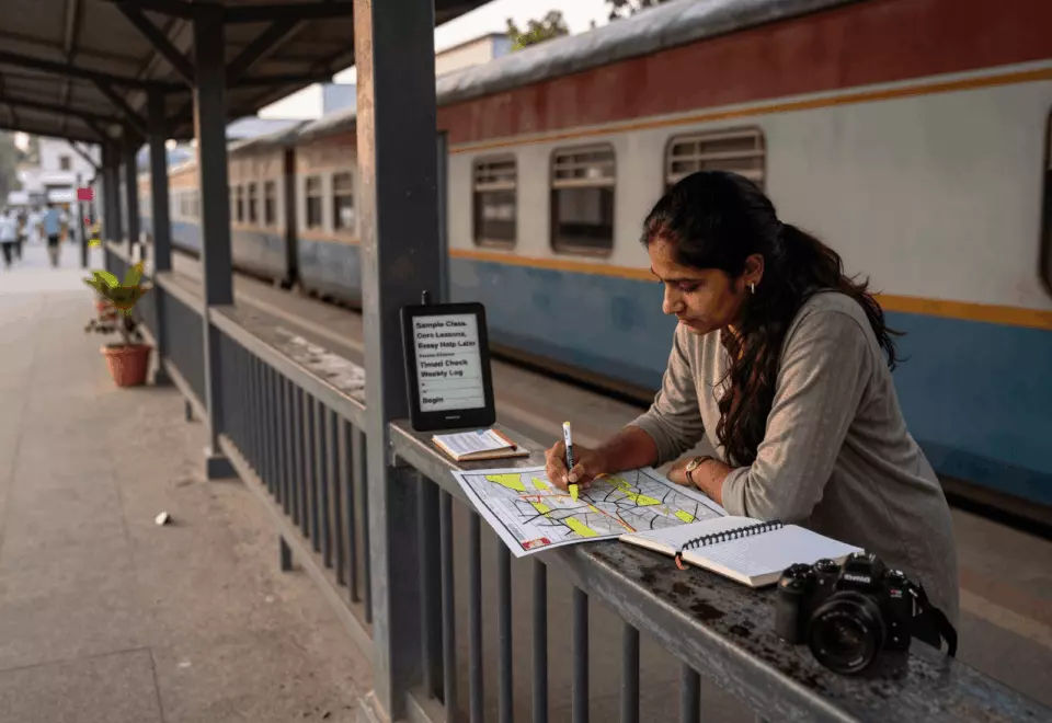 a Pakistani man in his late 20s choosing the next IELTS prep step online