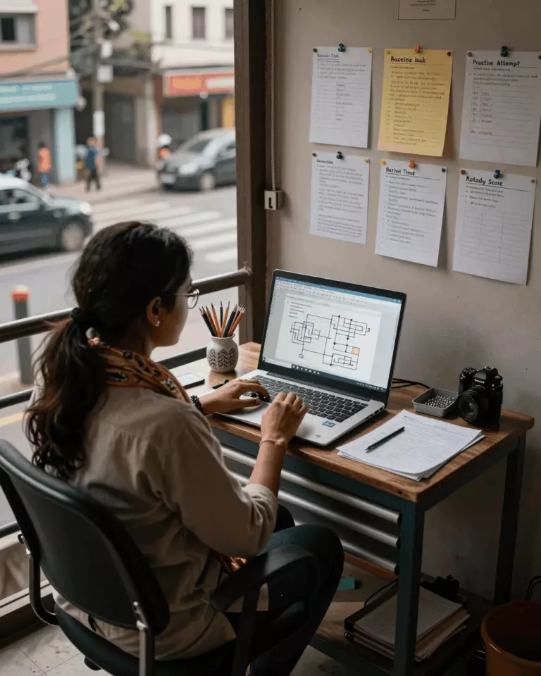 a Pakistani man in his late 20s preparing online for اسباق، مشق اور تحریری جائزہ کے ساتھ اپنے IELTS بینڈ اسکور کو کیسے بہتر بنایا جائے