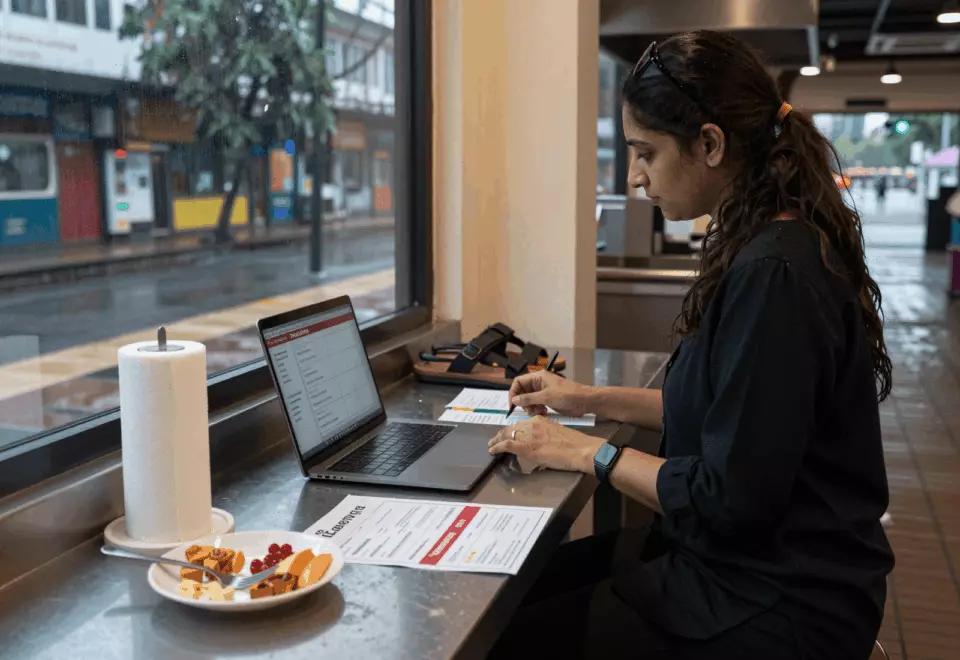 a Pakistani man in his late 20s choosing the next IELTS prep step online