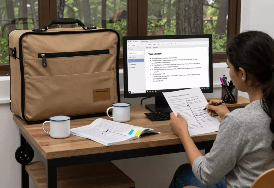 a Pakistani man in his late 20s choosing the next IELTS prep step online