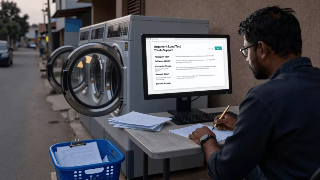 a Pakistani man in his late 20s reviewing an IELTS online course workflow